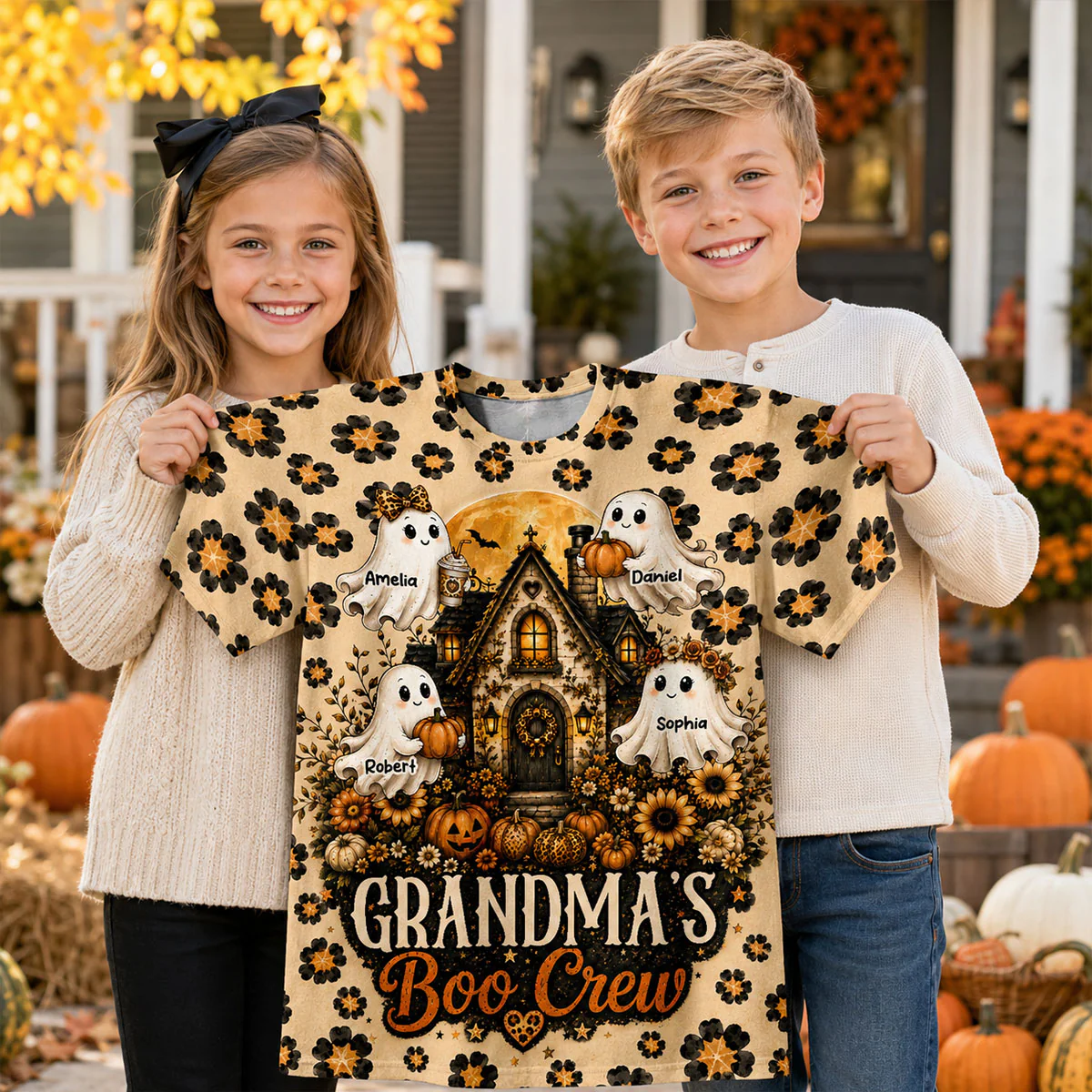 Leopard Style Grandma's Boo Crew - Personalized Shirt - Halloween Fall Season Gift For Grandma, Mom - Image 7
