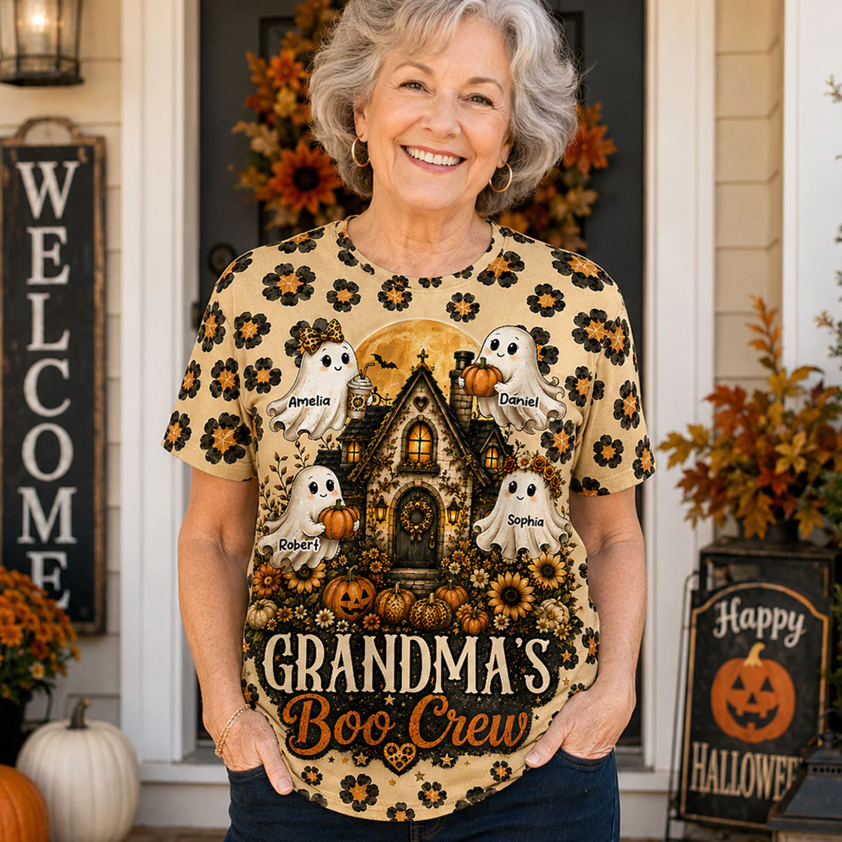 Leopard Style Grandma's Boo Crew - Personalized Shirt - Halloween Fall Season Gift For Grandma, Mom - Image 8