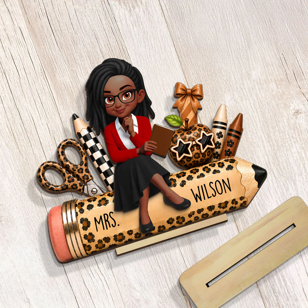 Leopard Style Teacher Life Pencil School Suppliers - Personalized 2-Layered Wooden Plaque - Back To School Gift For Teacher, Classroom Decor - Image 6