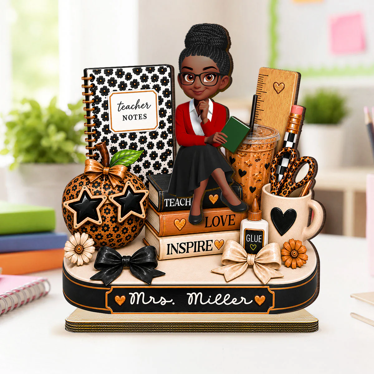 Leopard Style Teacher Life - Personalized 2-Layered Wooden Plaque - Back To School Gift For Teacher, Classroom Decor - Image 3