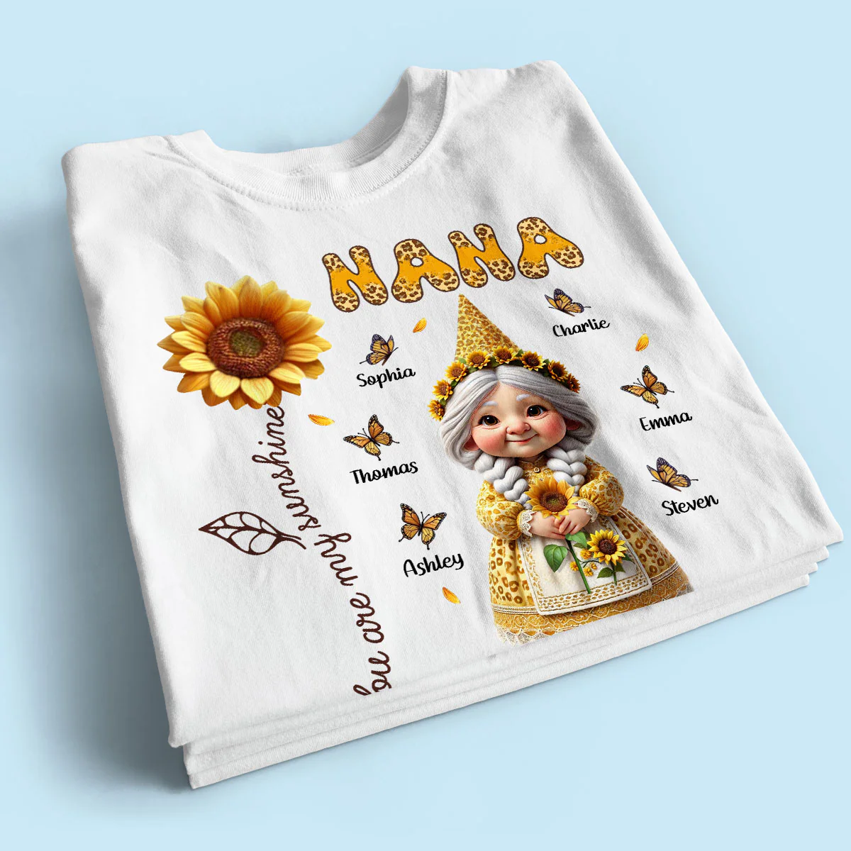 Leopard Sunflower Gnome Grandma Personalized Shirt, Gift For Grandma - Image 2