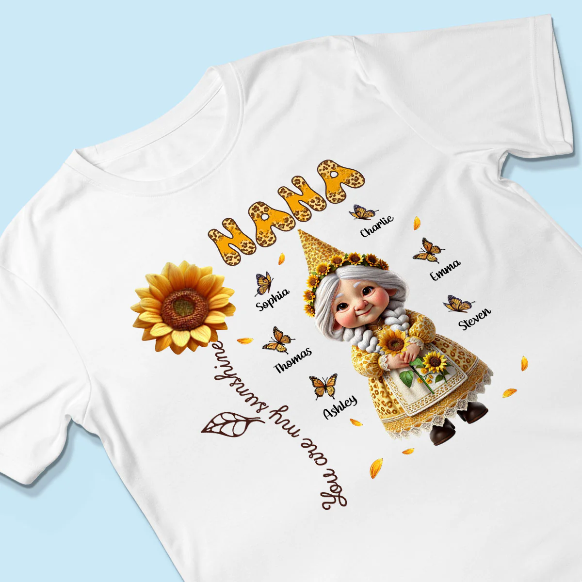 Leopard Sunflower Gnome Grandma Personalized Shirt, Gift For Grandma - Image 3