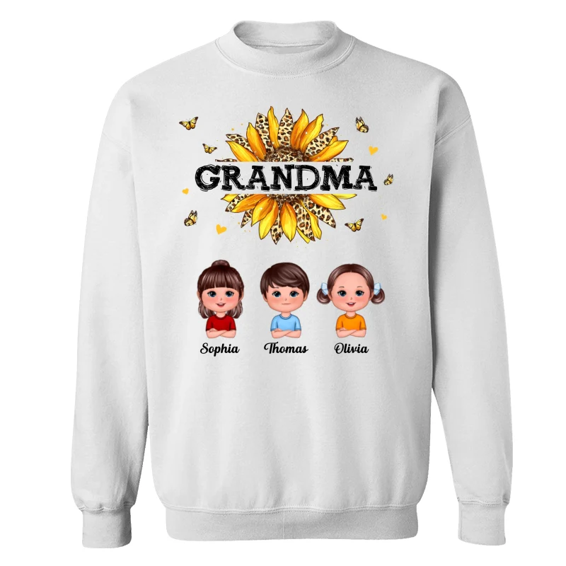 Leopard Sunflower Grandma Mom Auntie Doll Kids Personalized Shirt - Image 17
