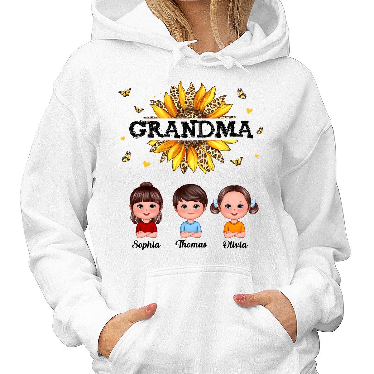 Leopard Sunflower Grandma Mom Auntie Doll Kids Personalized Shirt - Image 4