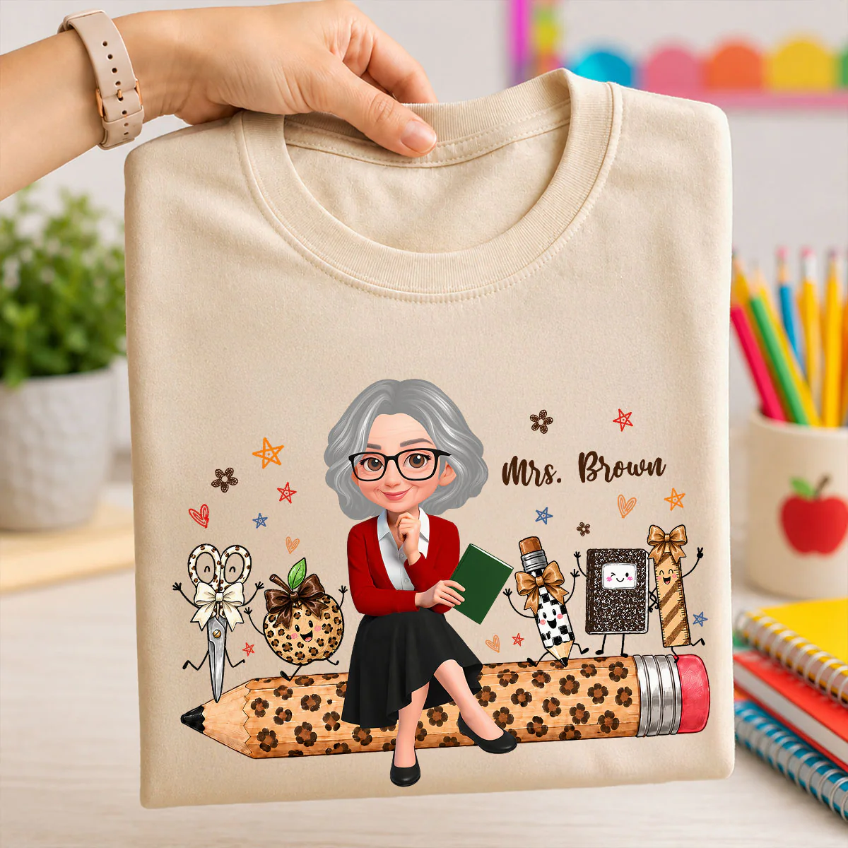 Leopard Teacher Life Happy School Suppliers Friends - Personalized Shirt - Back To School Gift For Teacher - Image 2