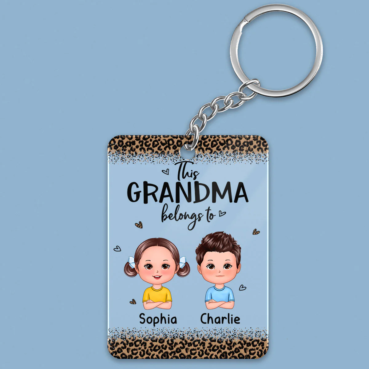 Leopard This Grandma Mom Auntie Belongs To Doll Kids Personalized Acrylic Keychain - Image 2