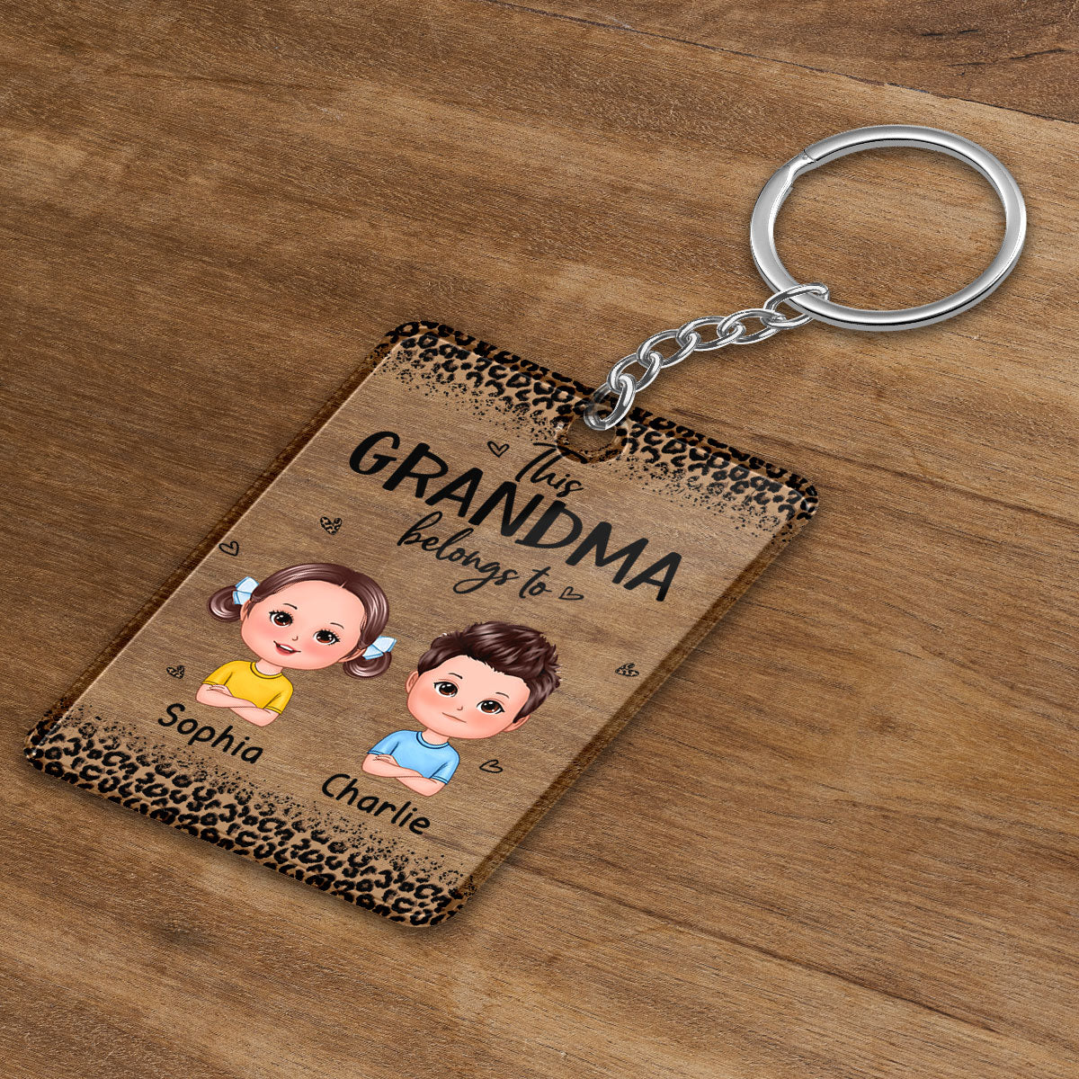 Leopard This Grandma Mom Auntie Belongs To Doll Kids Personalized Acrylic Keychain - Image 3