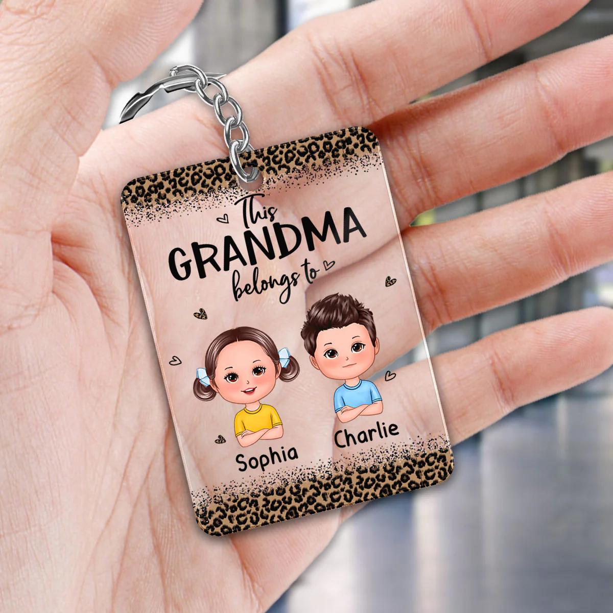 Leopard This Grandma Mom Auntie Belongs To Doll Kids Personalized Acrylic Keychain - Image 4