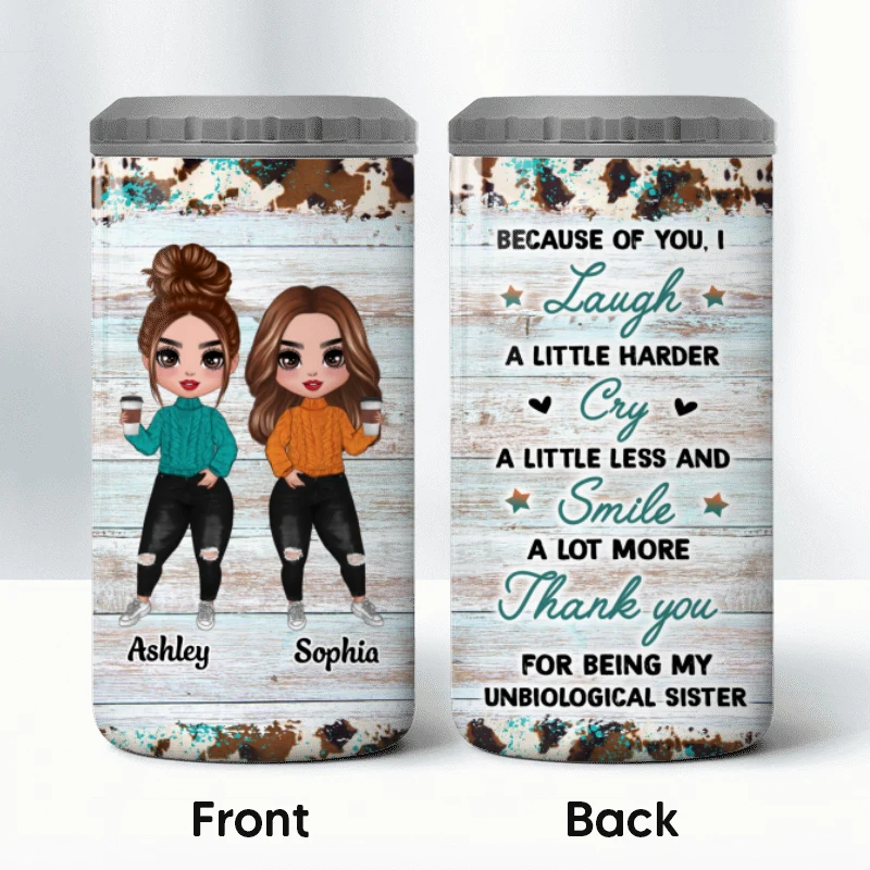 Leopard Watercolor Frame Besties Sisters Personalized 4 In 1 Can Cooler - Image 10