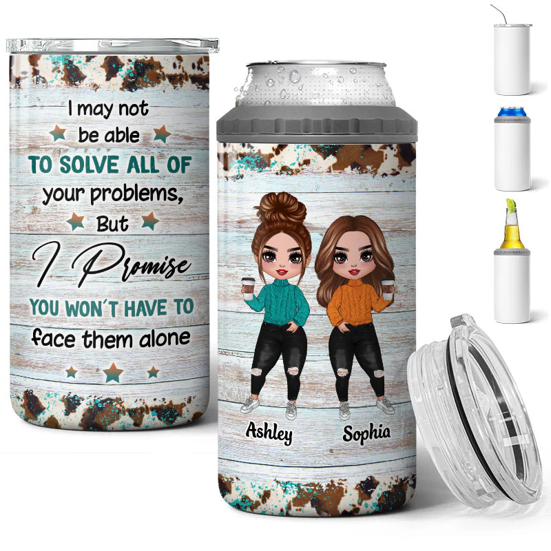 Leopard Watercolor Frame Besties Sisters Personalized 4 In 1 Can Cooler - Image 2