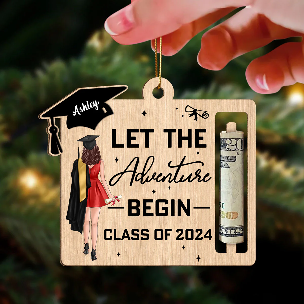 Let The Adventure Begin Personalized Holiday Money Holder Ornament, Christmas Gift - Image 2