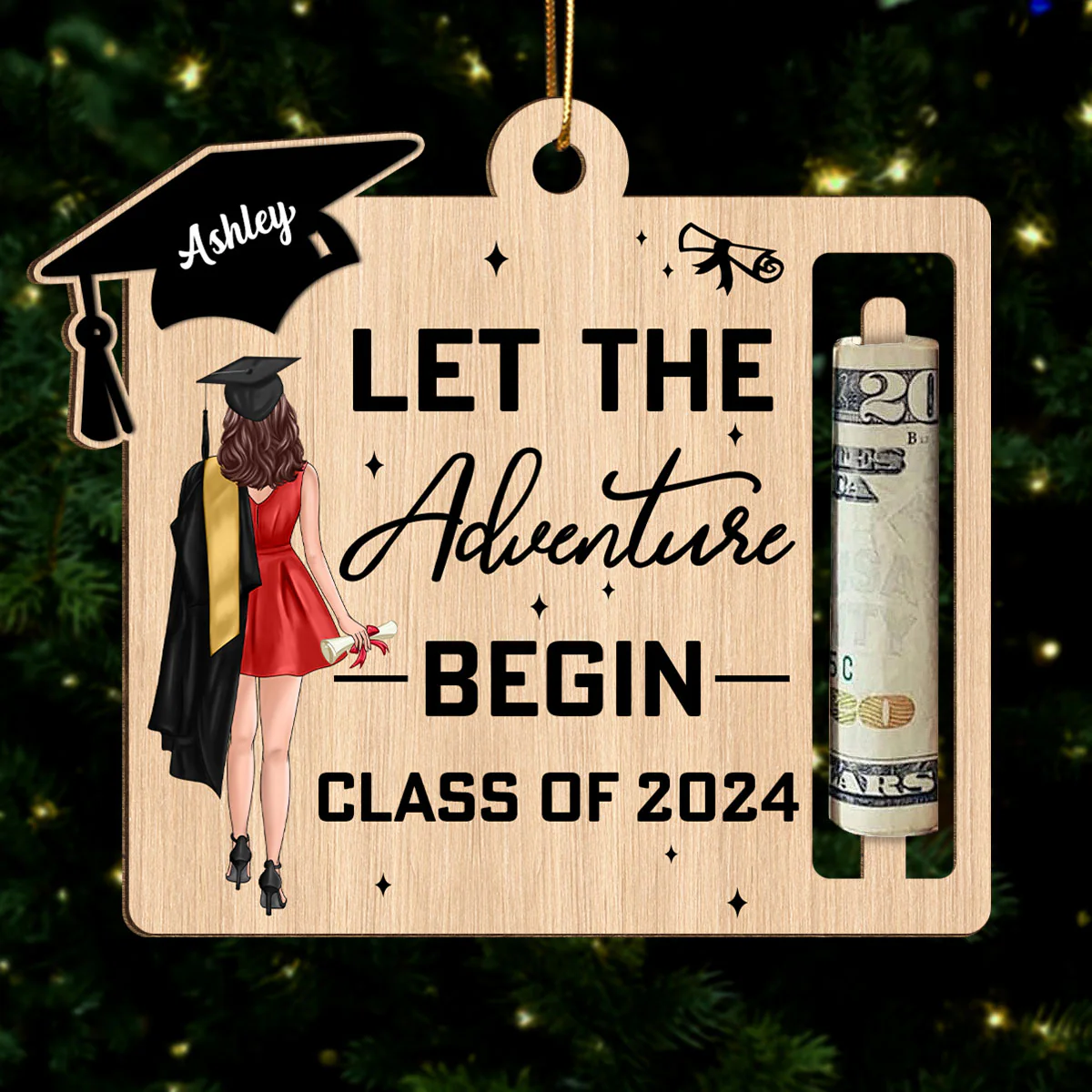Let The Adventure Begin Personalized Holiday Money Holder Ornament, Christmas Gift - Image 3