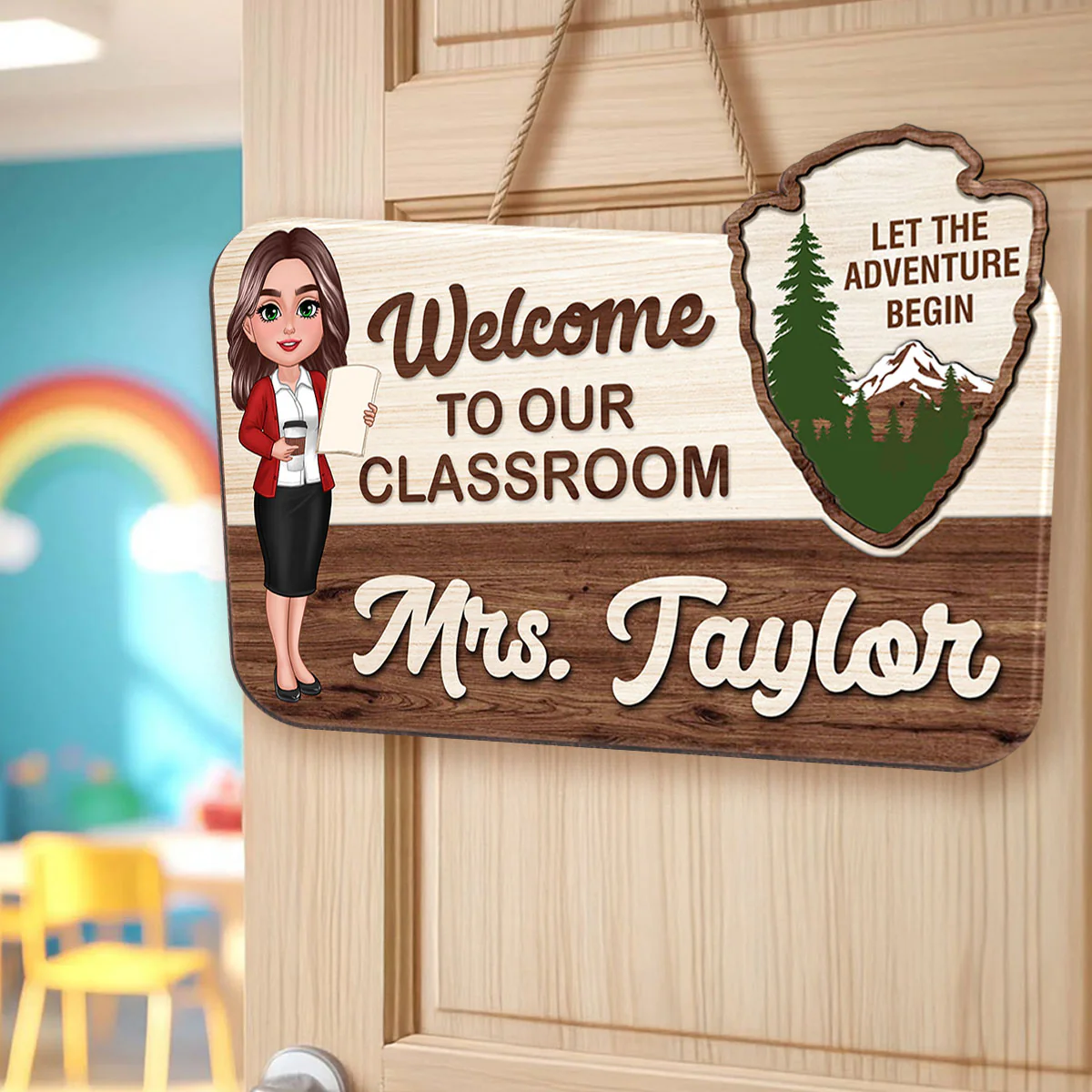 Let The Adventure Begin Personalized Wood Door Sign, Classroom Decor, Gift For Teacher - Image 2