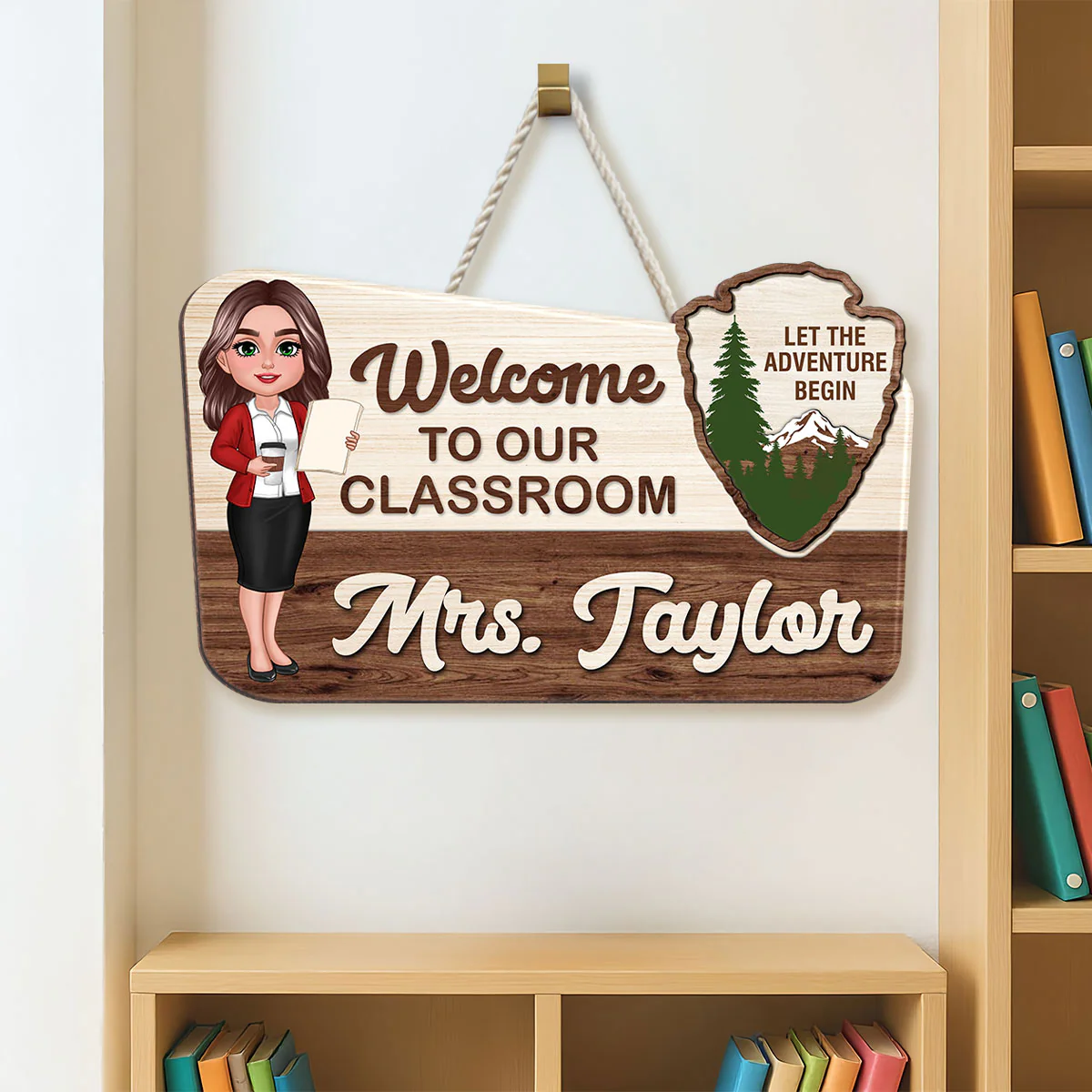 Let The Adventure Begin Personalized Wood Door Sign, Classroom Decor, Gift For Teacher - Image 3