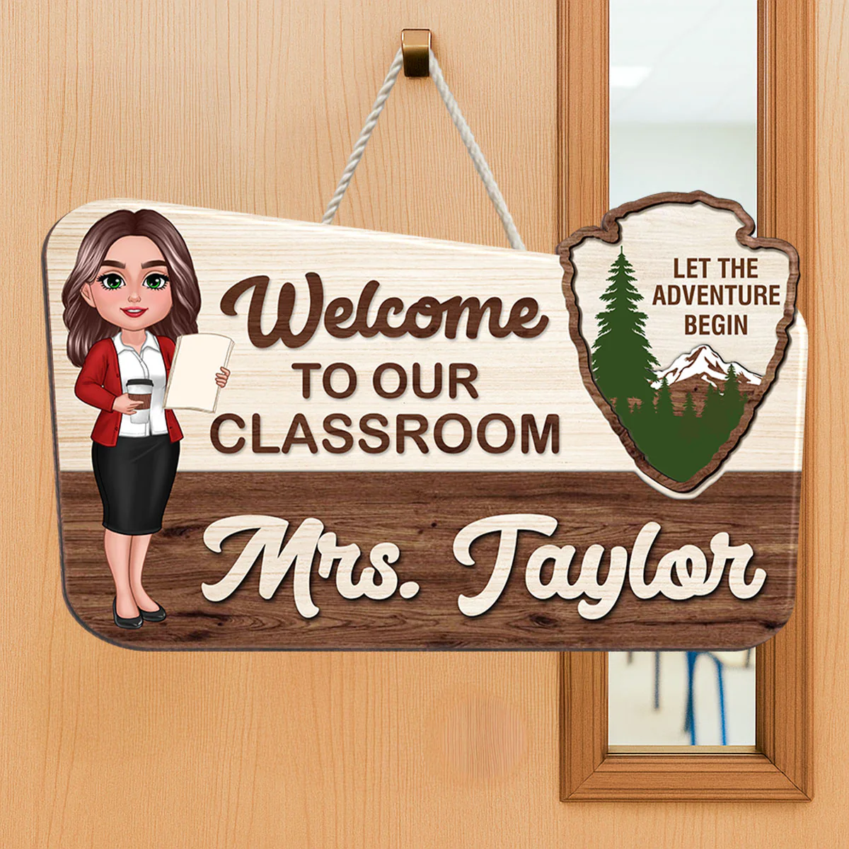 Let The Adventure Begin Personalized Wood Door Sign, Classroom Decor, Gift For Teacher - Image 4