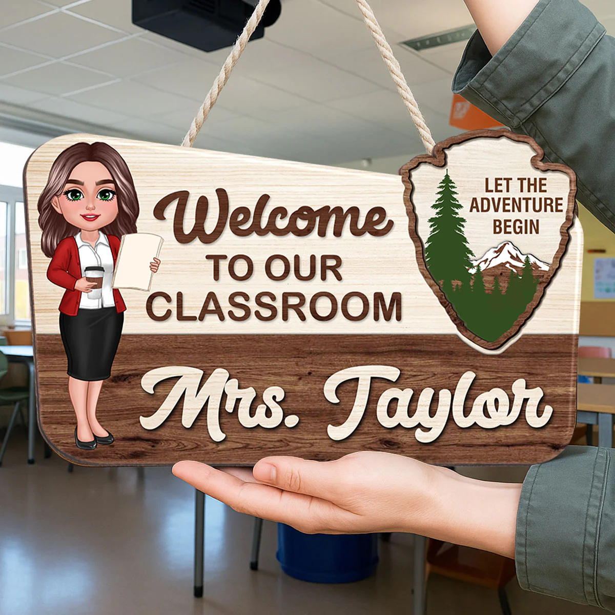 Let The Adventure Begin Personalized Wood Door Sign, Classroom Decor, Gift For Teacher - Image 5