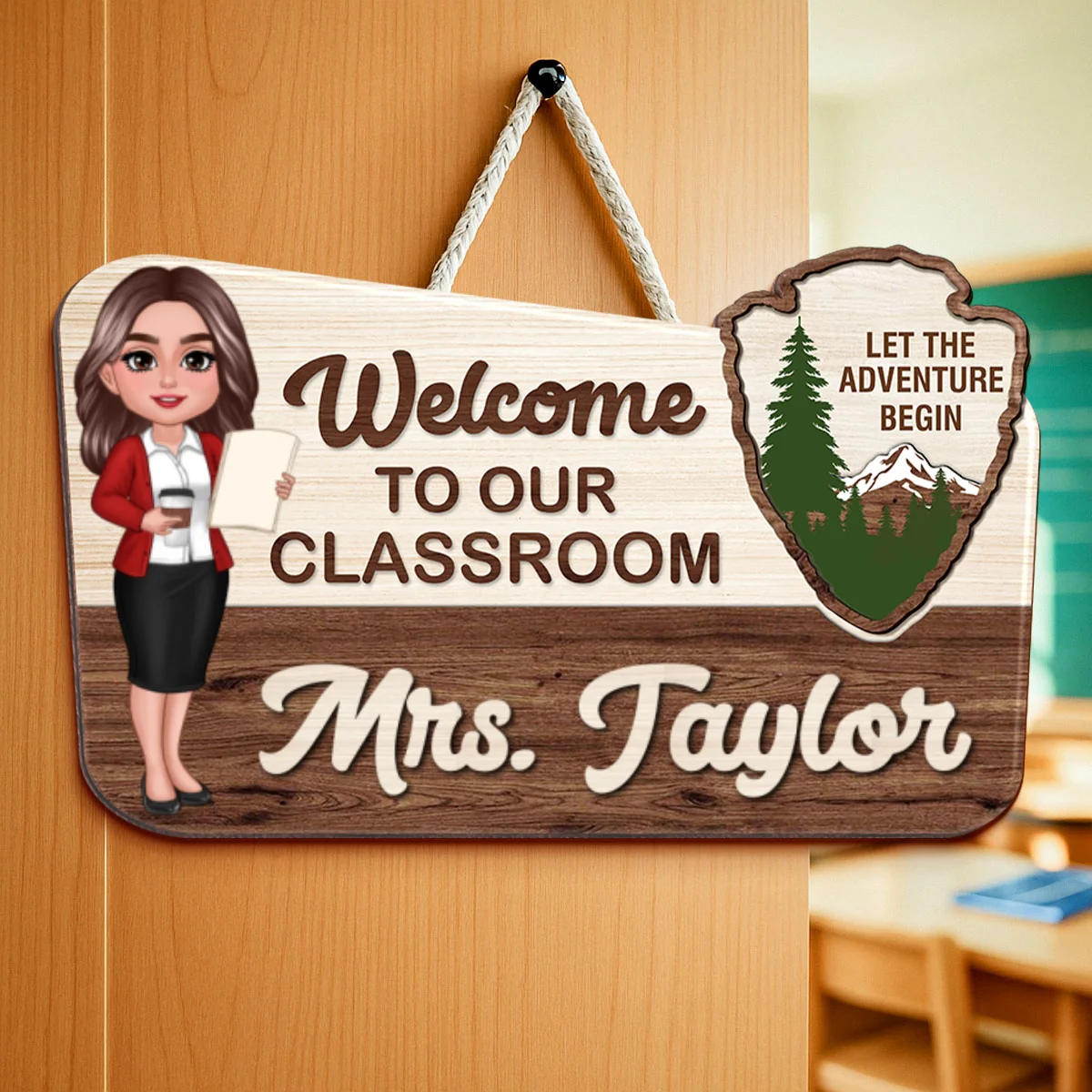 Let The Adventure Begin Personalized Wood Door Sign, Classroom Decor, Gift For Teacher - Image 8