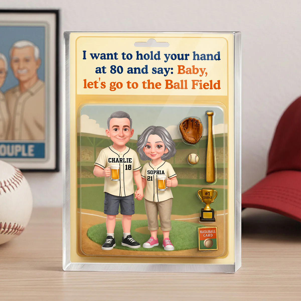 Let's Go to the Ball Field Baseball Couple Custom Figure - Personalized Acrylic Block Plaque - Heartfelt Gift for him, for her - Image 2