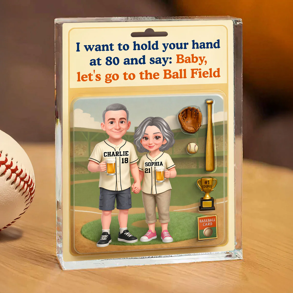Let's Go to the Ball Field Baseball Couple Custom Figure - Personalized Acrylic Block Plaque - Heartfelt Gift for him, for her - Image 3