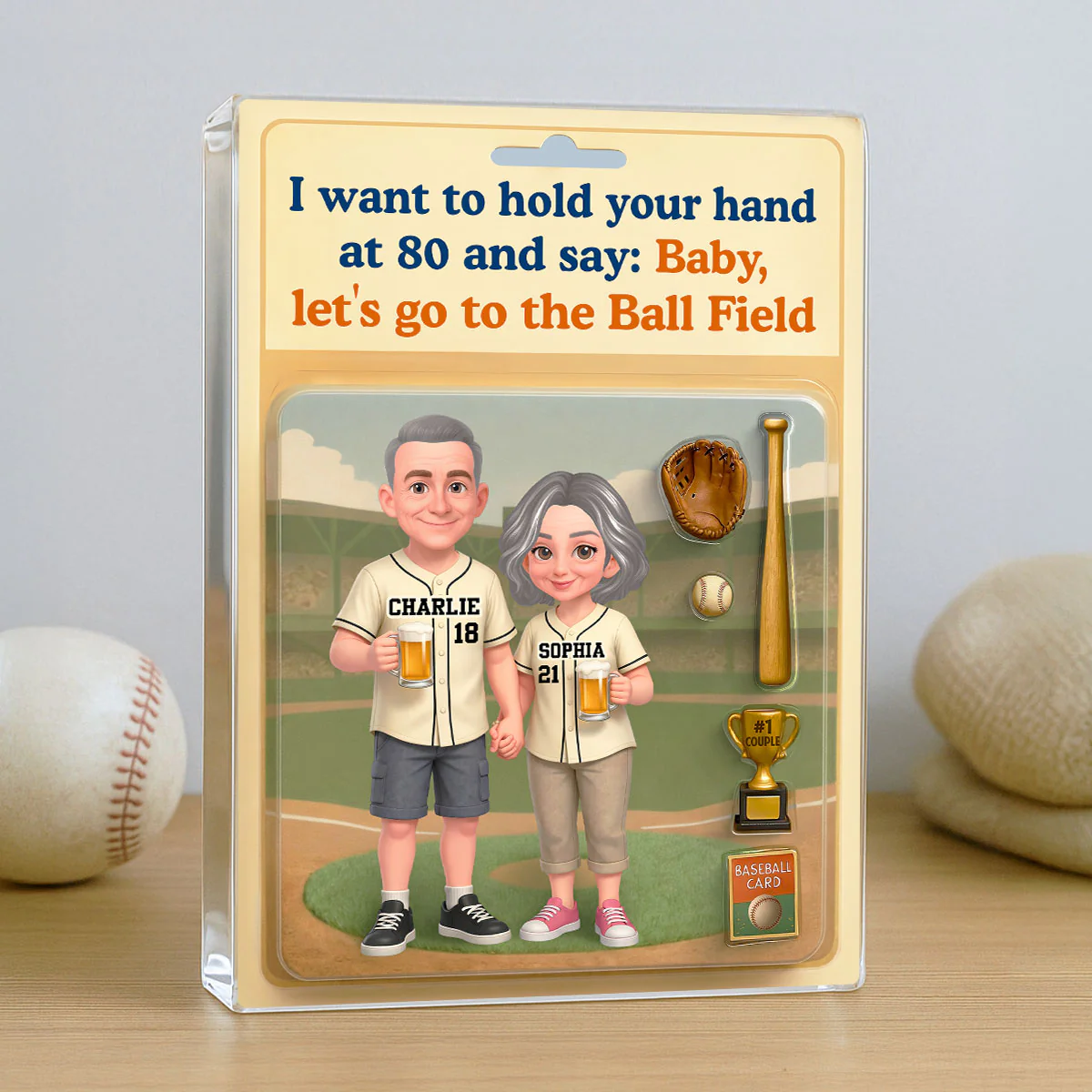 Let's Go to the Ball Field Baseball Couple Custom Figure - Personalized Acrylic Block Plaque - Heartfelt Gift for him, for her - Image 5