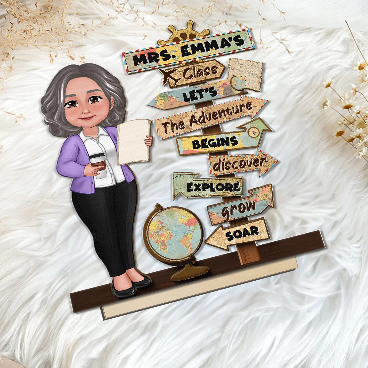 Let's The Adventure Begins Personalized 2-Layer Standing Wooden Plaque, Classroom Decoration, Desk Decor - Image 5