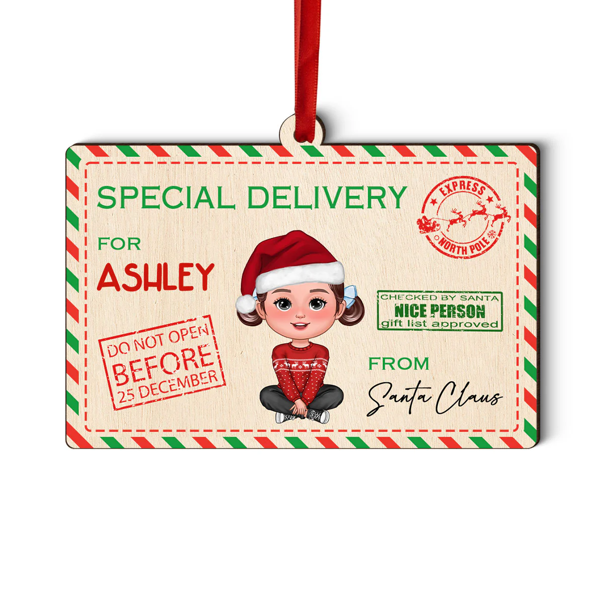 Letter From Santa Special Delivery For Cute Doll Kid Personalized Money Holder Ornament, Christmas Gift For Daughter Son Granddaughter Grandson - Image 2
