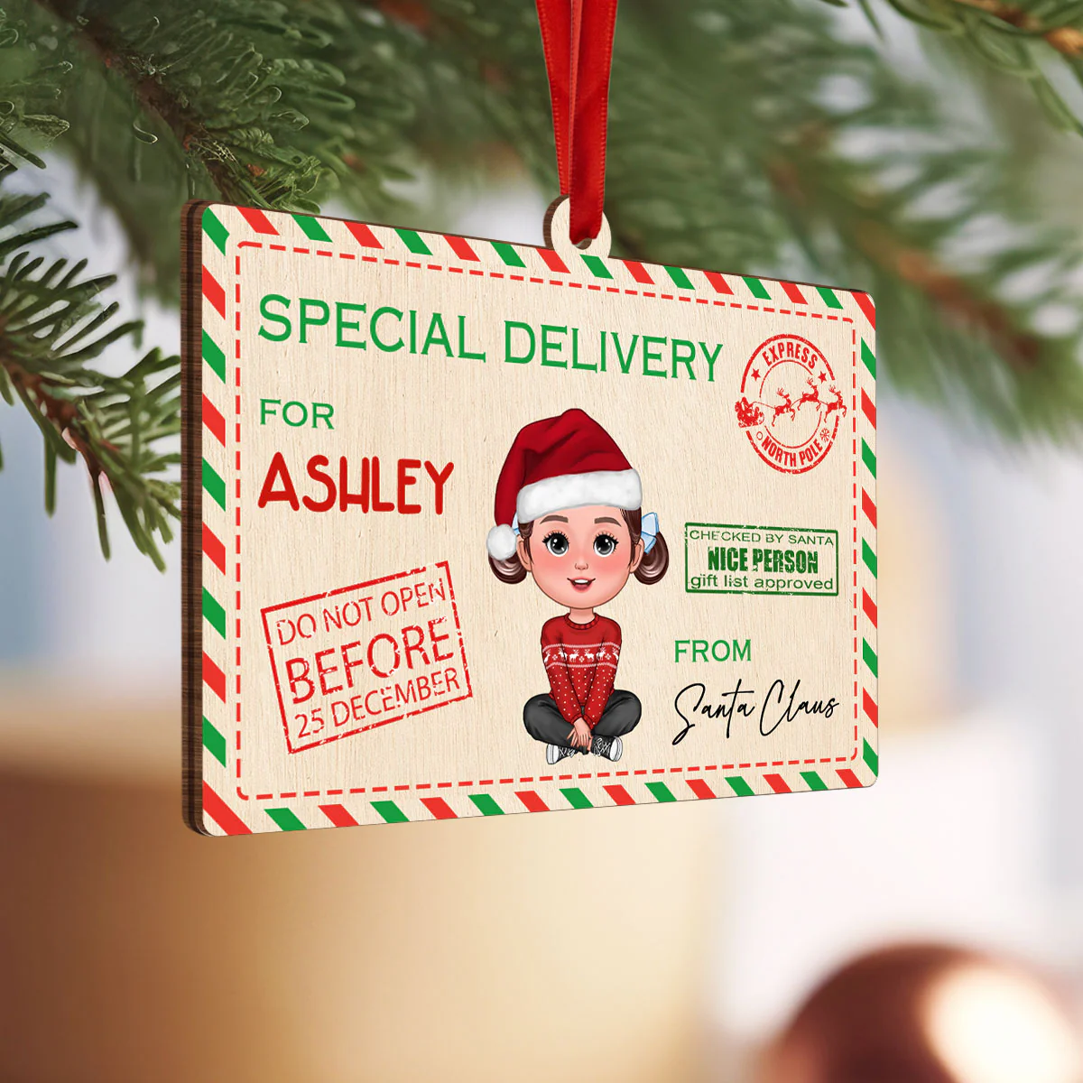 Letter From Santa Special Delivery For Cute Doll Kid Personalized Money Holder Ornament, Christmas Gift For Daughter Son Granddaughter Grandson - Image 3