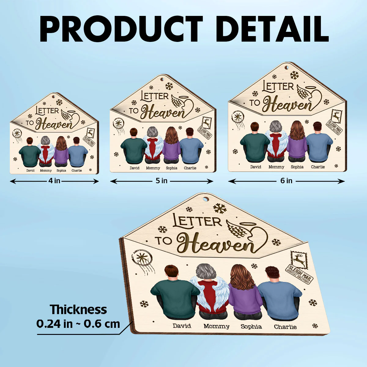 Letter To Heaven Family Sitting Memorial Personalized 3-Layer Wooden Ornament - Image 6