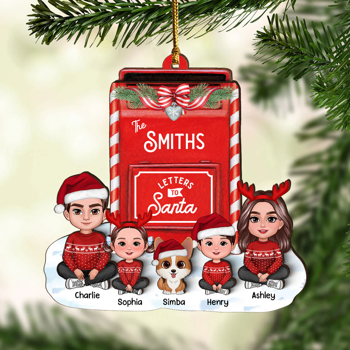 Letter To Santa From Christmas Doll Family Mailbox Shaped Personalized 3-Layer Wooden Ornament - Image 2