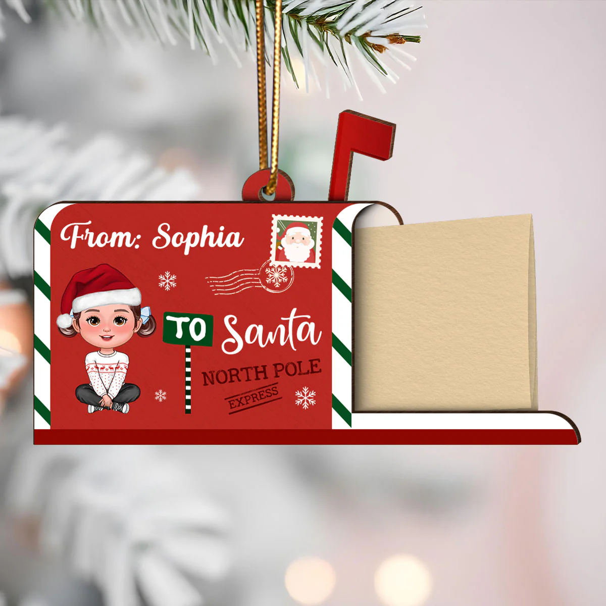 Letter To Santa From Cute Doll Kid Mailbox Shaped Personalized 3-Layer Wooden Ornament, Unique Christmas Gift For Son, Daughter, Grandson, Granddaughter
