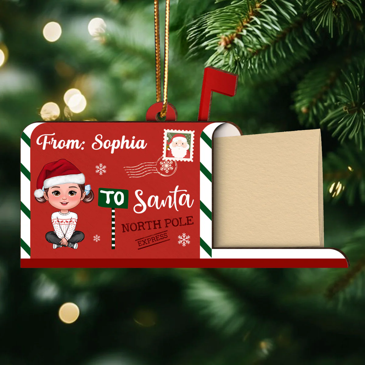 Letter To Santa From Cute Doll Kid Mailbox Shaped Personalized 3-Layer Wooden Ornament, Unique Christmas Gift For Son, Daughter, Grandson, Granddaughter - Image 2