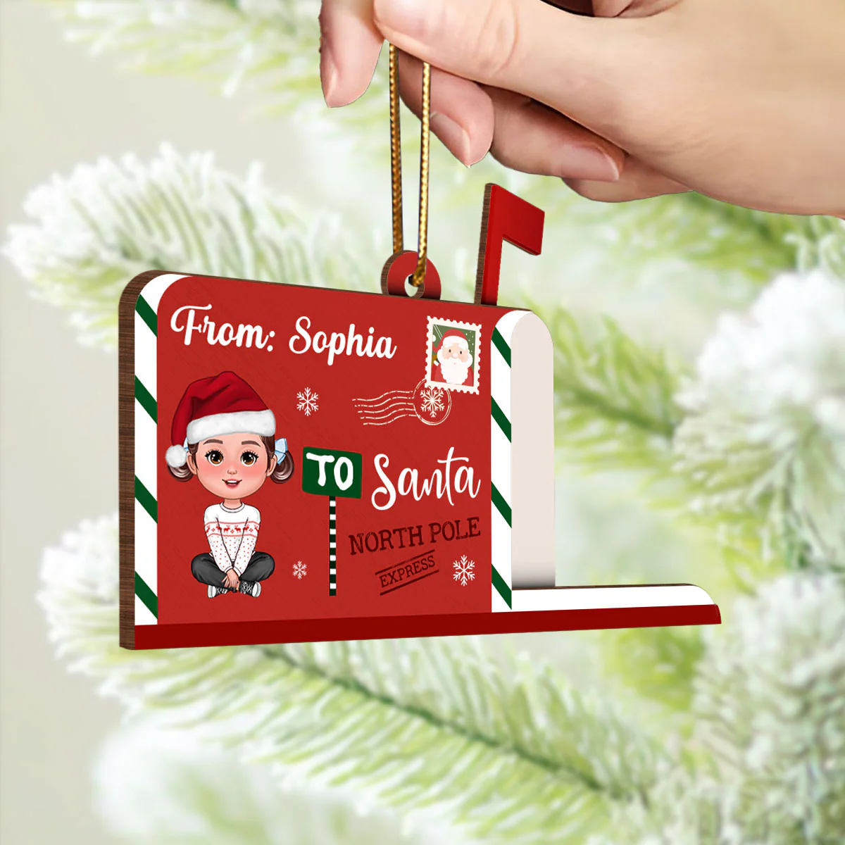 Letter To Santa From Cute Doll Kid Mailbox Shaped Personalized 3-Layer Wooden Ornament, Unique Christmas Gift For Son, Daughter, Grandson, Granddaughter - Image 3