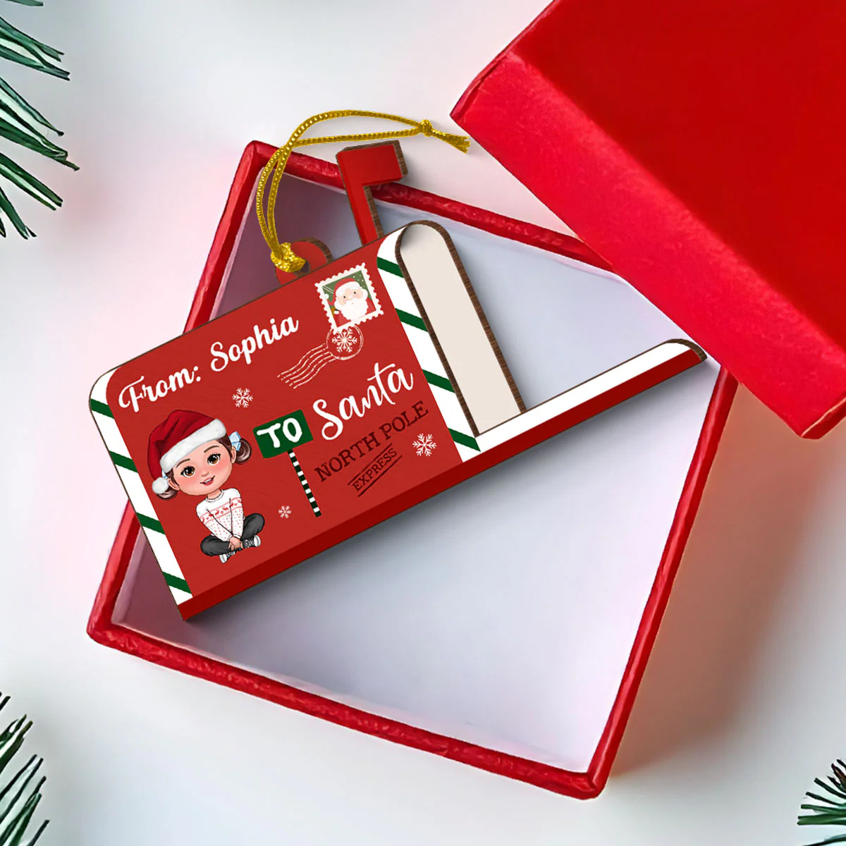 Letter To Santa From Cute Doll Kid Mailbox Shaped Personalized 3-Layer Wooden Ornament, Unique Christmas Gift For Son, Daughter, Grandson, Granddaughter - Image 4