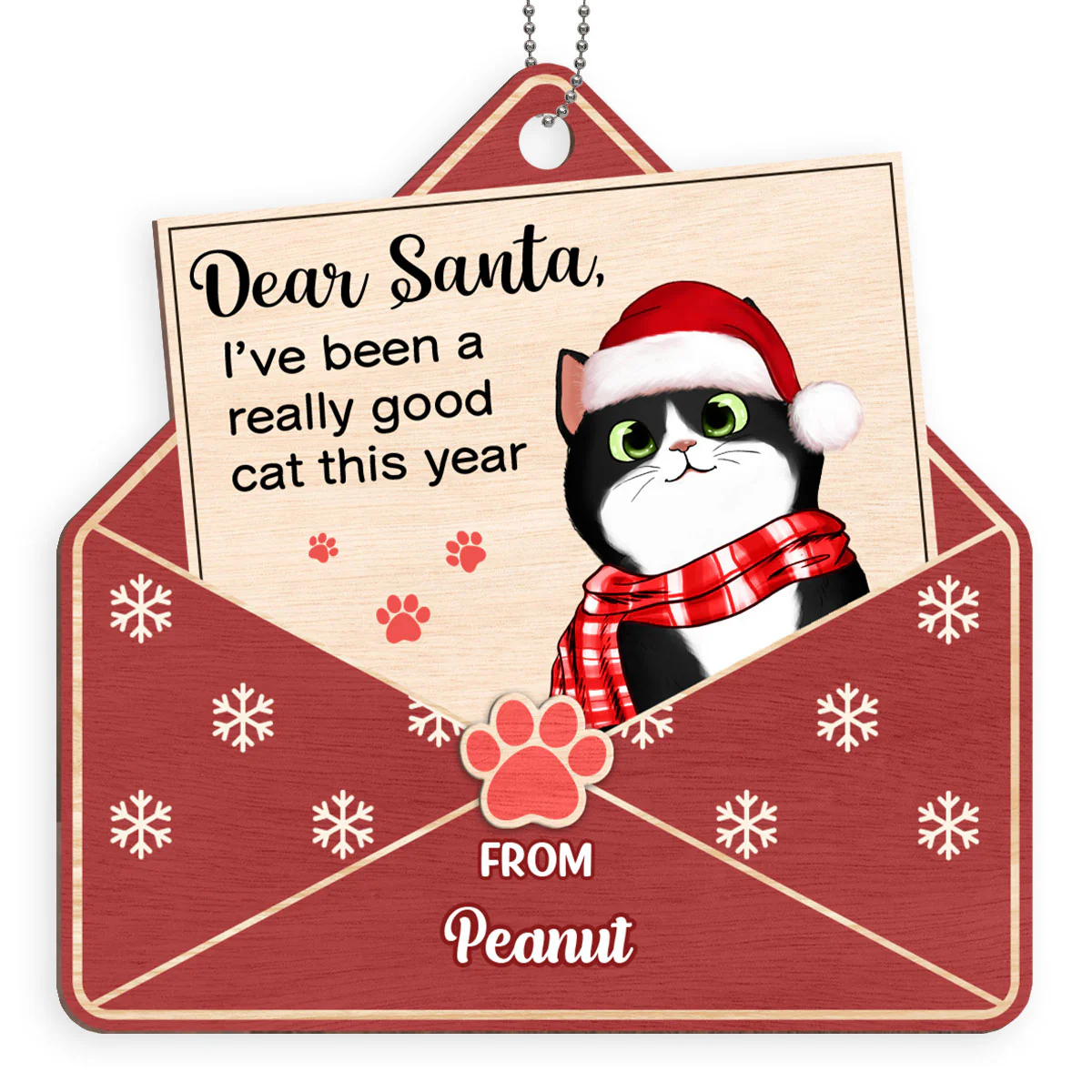 Letter To Santa From Cute Fluffy Cat Personalized Wooden Ornament