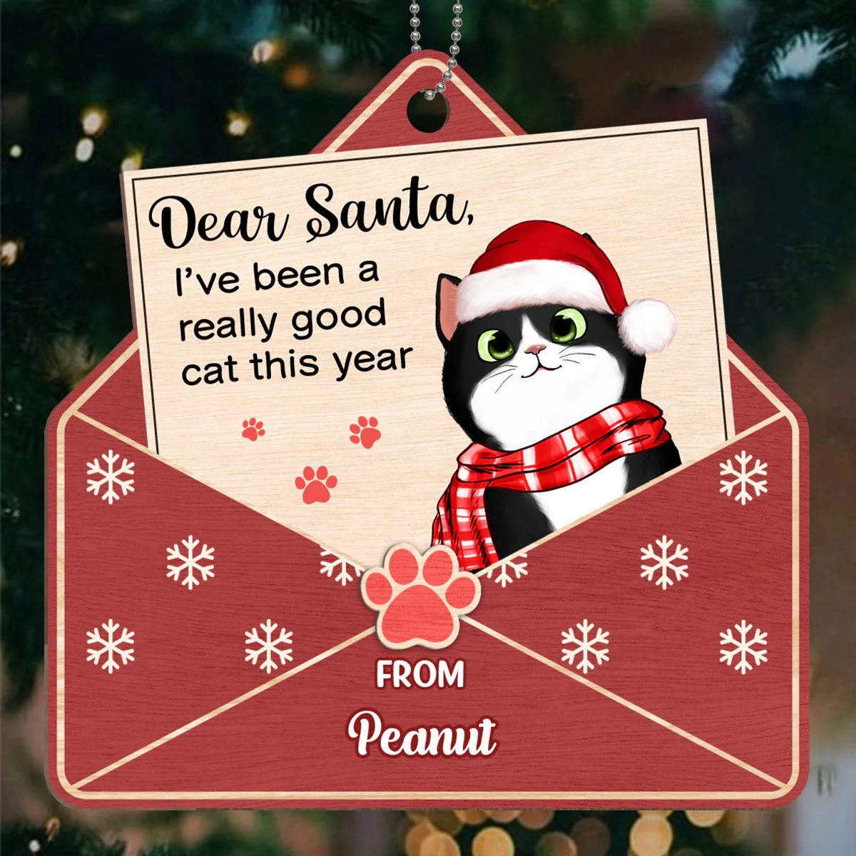 Letter To Santa From Cute Fluffy Cat Personalized Wooden Ornament - Image 2