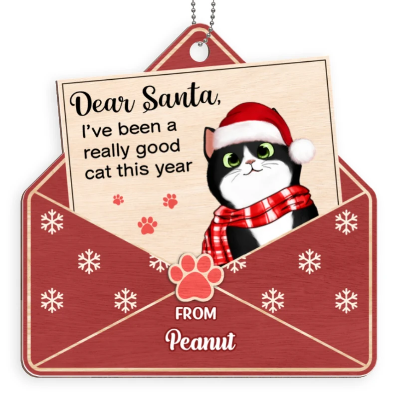Letter To Santa From Cute Fluffy Cat Personalized Wooden Ornament - Image 5