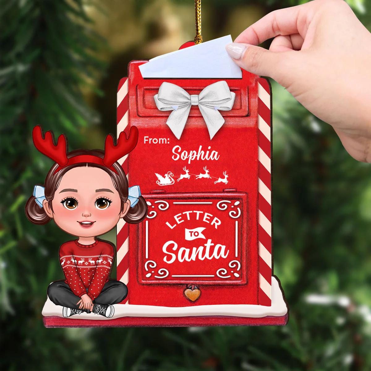 Letter To Santa Mailbox Christmas Cute Doll Kid Personalized 3-Layer Wooden Ornament, Unique Christmas Gift For Son, Daughter, Grandson, Granddaughter