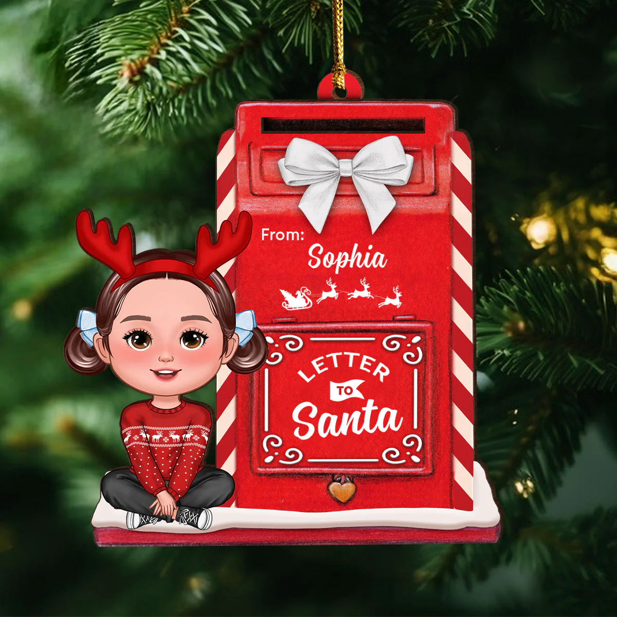Letter To Santa Mailbox Christmas Cute Doll Kid Personalized 3-Layer Wooden Ornament, Unique Christmas Gift For Son, Daughter, Grandson, Granddaughter - Image 2