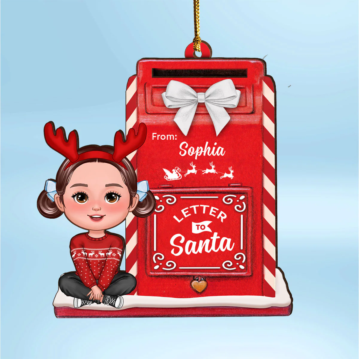 Letter To Santa Mailbox Christmas Cute Doll Kid Personalized 3-Layer Wooden Ornament, Unique Christmas Gift For Son, Daughter, Grandson, Granddaughter - Image 3