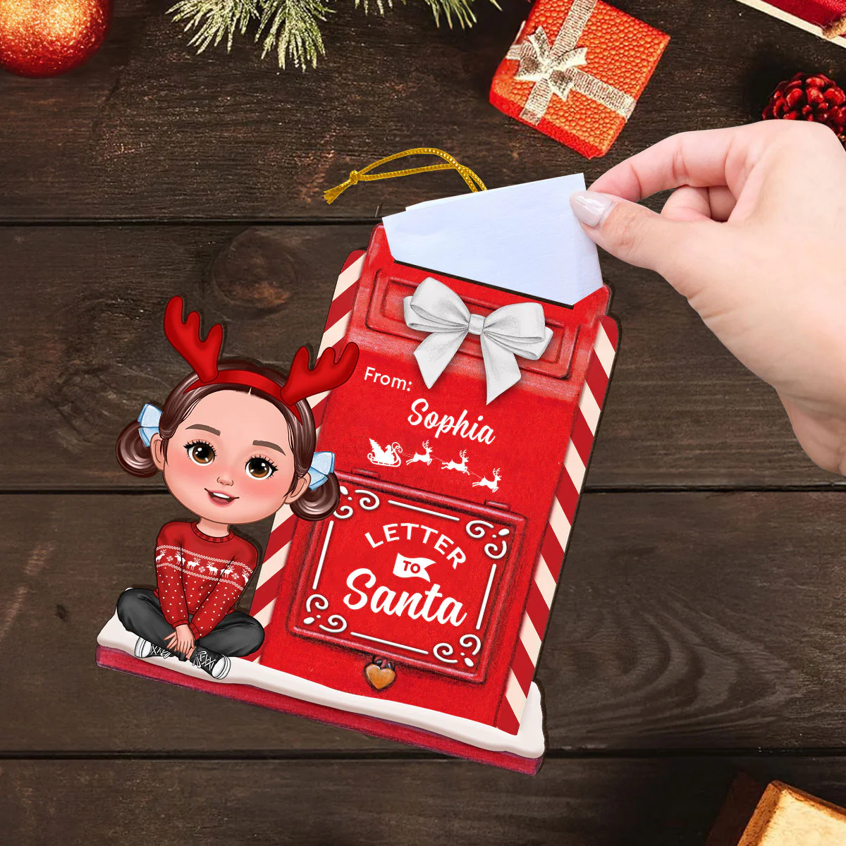 Letter To Santa Mailbox Christmas Cute Doll Kid Personalized 3-Layer Wooden Ornament, Unique Christmas Gift For Son, Daughter, Grandson, Granddaughter - Image 4