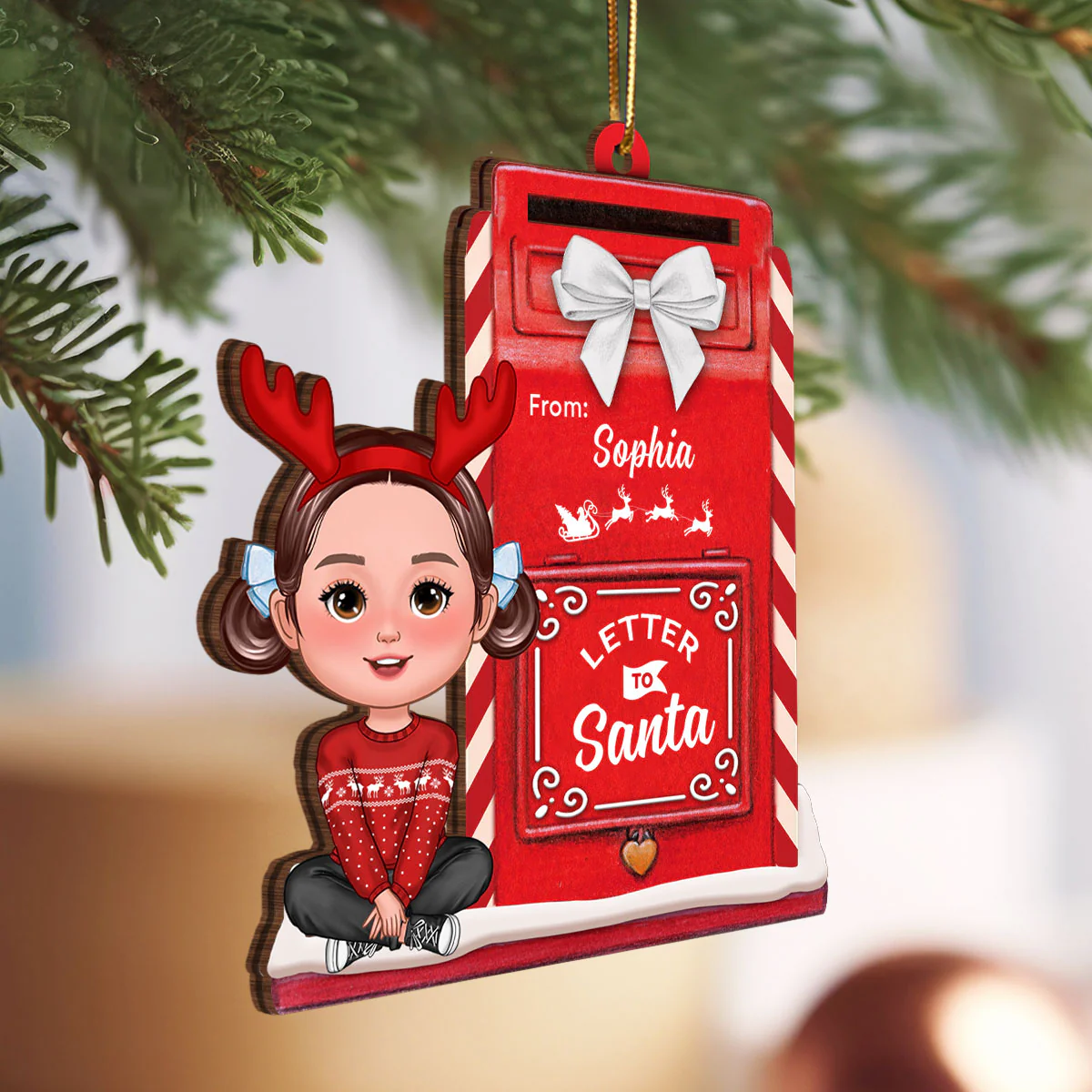 Letter To Santa Mailbox Christmas Cute Doll Kid Personalized 3-Layer Wooden Ornament, Unique Christmas Gift For Son, Daughter, Grandson, Granddaughter - Image 5