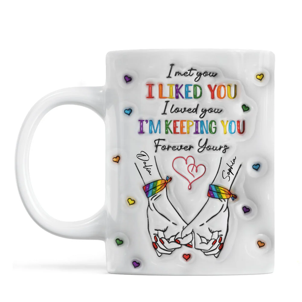 LGBT Couple Hands Pinky Promise Personalized 3D Inflated Effect Printed Mug - Image 3