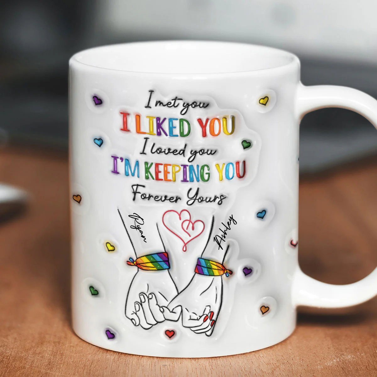 LGBT Couple Hands Pinky Promise Personalized 3D Inflated Effect Printed Mug - Image 4