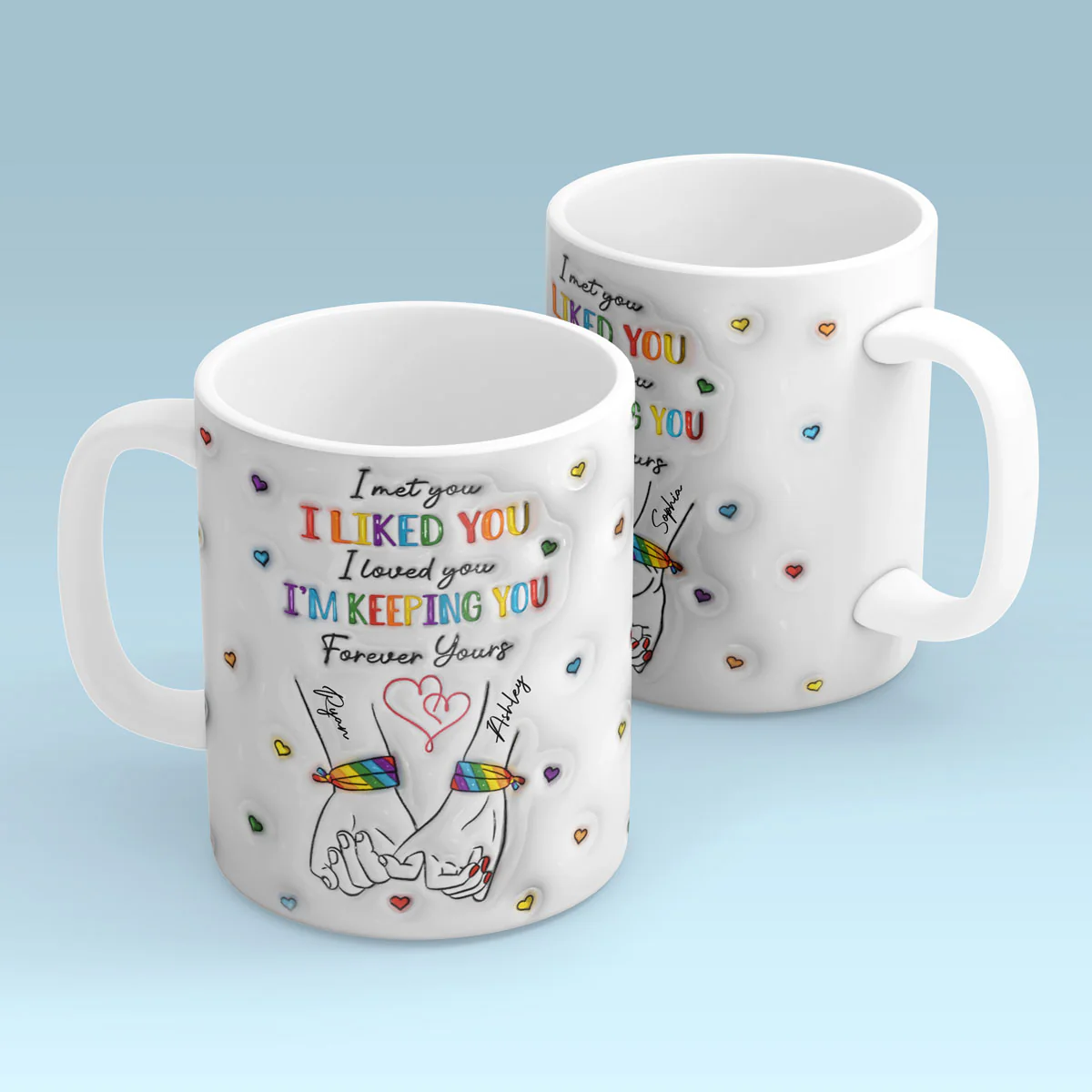 LGBT Couple Hands Pinky Promise Personalized 3D Inflated Effect Printed Mug - Image 5