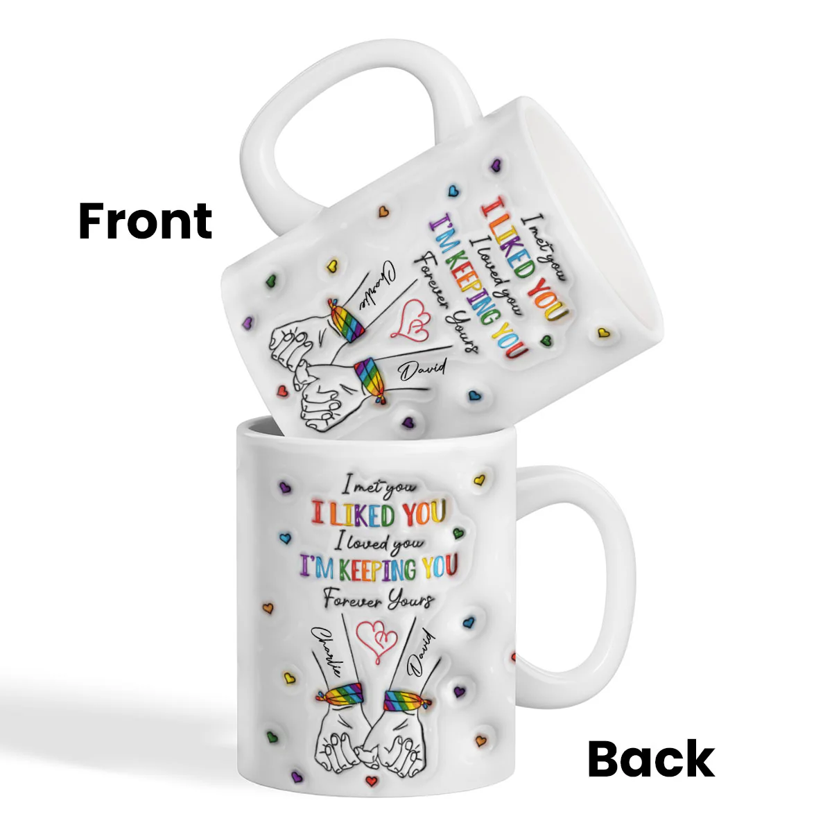 LGBT Couple Hands Pinky Promise Personalized 3D Inflated Effect Printed Mug - Image 6