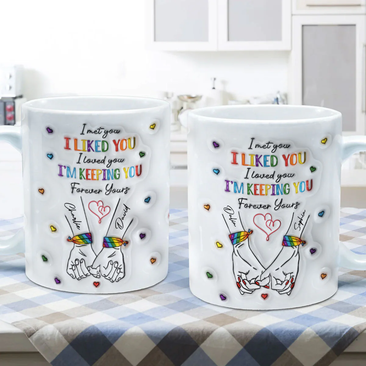 LGBT Couple Hands Pinky Promise Personalized 3D Inflated Effect Printed Mug - Image 7