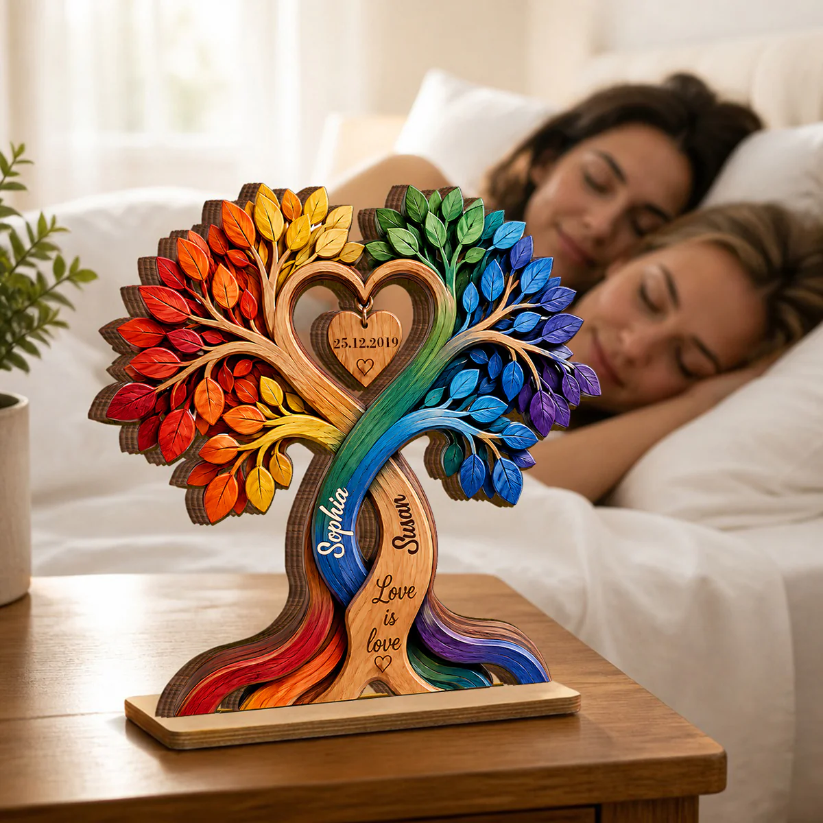 LGBT Couple Heart Tree - Personalized 2-Layered Wooden Plaque - Anniversary Gift for Him, Gift for Her - Image 4