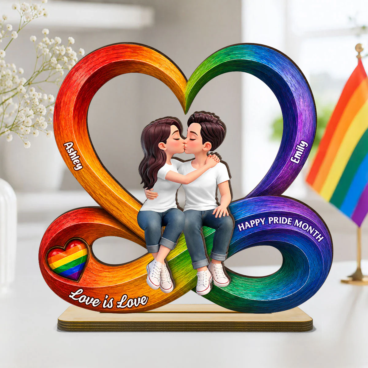 LGBT+ Couple Infinity Love - Personalized 2-Layered Wooden Plaque - Gift For Couple, Happy Pride Month