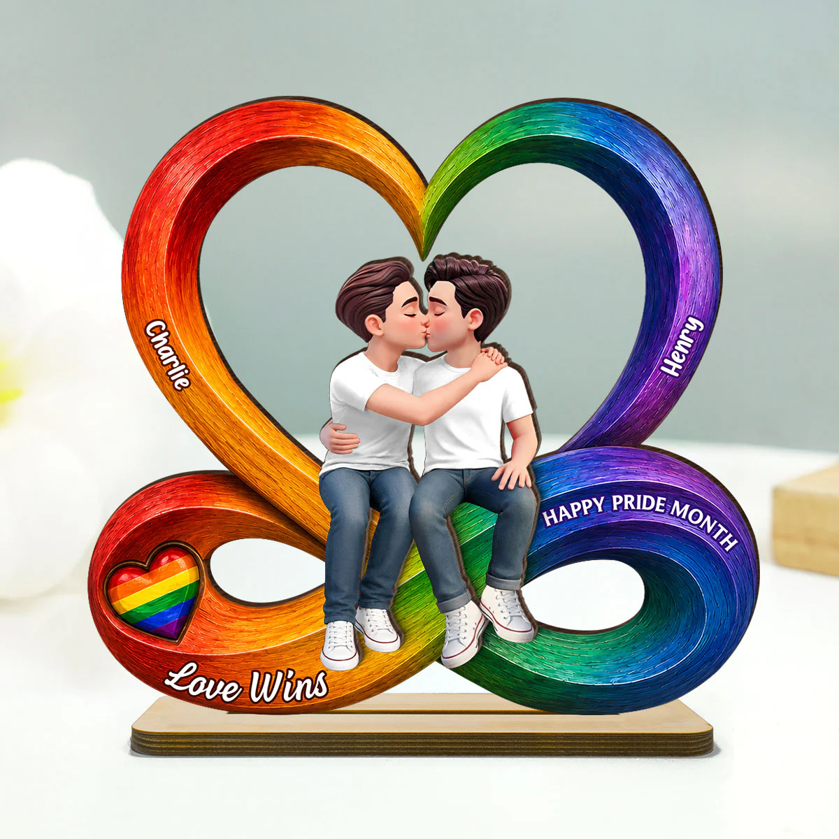 LGBT+ Couple Infinity Love - Personalized 2-Layered Wooden Plaque - Gift For Couple, Happy Pride Month - Image 7