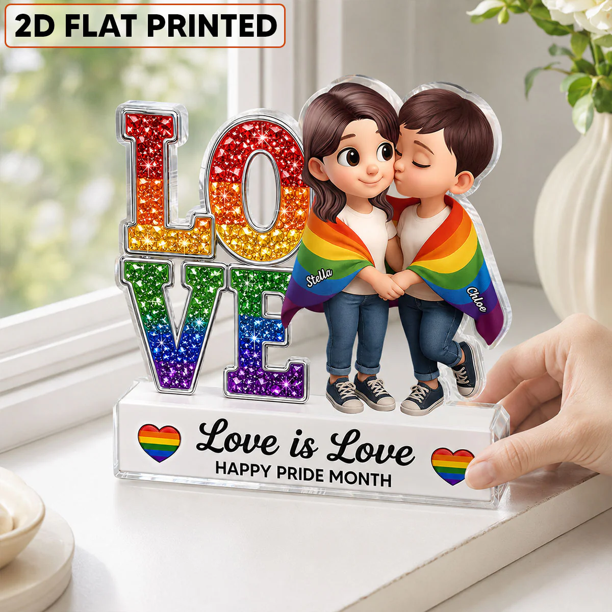 LGBT+ Couple Love Is Love - Personalized Acrylic Block Plaque - Gift For Couple, Happy Pride Month - Image 2